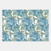 ブルーフローラ融合水彩手絵を描形 ラッピングペーパーシート (正面3)