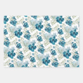 ブルーフローラ融合水彩手絵を描形 ラッピングペーパーシート (正面2)