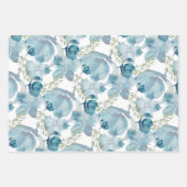 ブルーフローラ融合水彩手絵を描形 ラッピングペーパーシート (正面)