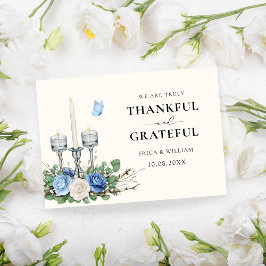 ブルーフローラ装飾キャンドル サンキューカード