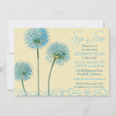 ブルーフローラ誕生ベビーシャワーsipと参照 招待状 (正面)