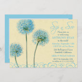 ブルーフローラ誕生ベビーシャワーsipと参照 招待状 (正面/裏面)