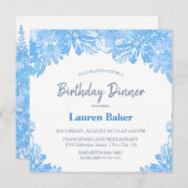 ブルーフローラ誕生日ディナーパーティー 招待状 (正面/裏面)