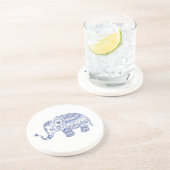 ブルーフローラ象イラストレーション コースター (側面)