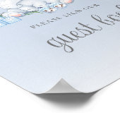 ブルーフローラ象ベビーシャワーゲストブックサイン ポスター (角)