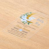 ブルーフローラ象ムーン男の赤ちゃんシャワーアーチ アクリル招待状 (レイダウン)