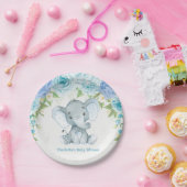 ブルーフローラ象男の赤ちゃんシャワーパーティープレート ペーパープレート (パーティー)