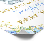 ブルーフローラ象男の赤ちゃんシャワー歓迎サイン ポスター (角)