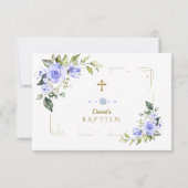 ブルーフローラ金ゴールドグリッターフレームクロスボーイバプテスマ サンキューカード (裏面)