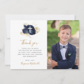 ブルーフローラ金ゴールドファーストコミュニオンサンキュー サンキューカード (正面)