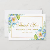 ブルーフローラ金ゴールドブライダルシャワーありがとうG 招待状 (正面)