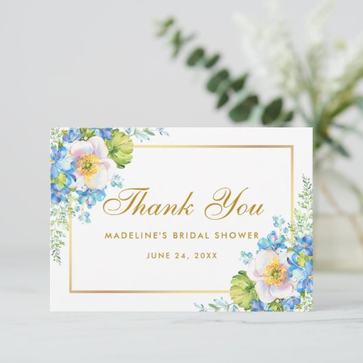 ブルーフローラ金ゴールドブライダルシャワーありがとうG 招待状 (スタンド正面)