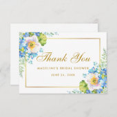 ブルーフローラ金ゴールドブライダルシャワーありがとうG 招待状 (正面/裏面)