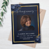 ブルーフローラ金ゴールド写真三回葬儀プログラム 三つ折り案内状