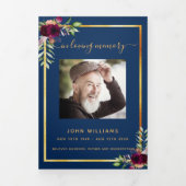 ブルーフローラ金ゴールド写真三回葬儀プログラム 三つ折り案内状 (カバー)