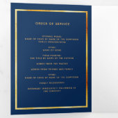 ブルーフローラ金ゴールド写真三回葬儀プログラム 三つ折り案内状 (内部最初)