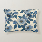 ブルーフローラ金ゴールド日本のグリッター浮世絵 アクセントクッション (正面)