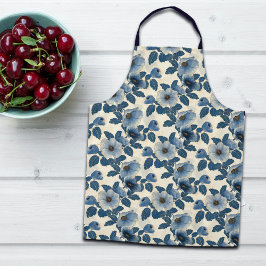 ブルーフローラ金ゴールド日本のグリッター浮世絵 エプロン