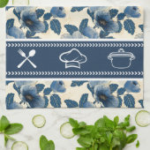 ブルーフローラ金ゴールド日本のグリッター浮世絵 キッチンタオル (折り畳み)