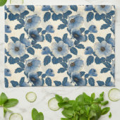 ブルーフローラ金ゴールド日本のグリッター浮世絵 キッチンタオル (折り畳み)