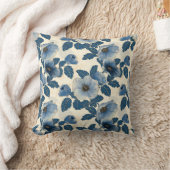 ブルーフローラ金ゴールド日本のグリッター浮世絵 クッション (ブランケット)