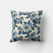 ブルーフローラ金ゴールド日本のグリッター浮世絵 クッション (裏面)