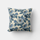 ブルーフローラ金ゴールド日本のグリッター浮世絵 クッション (正面)