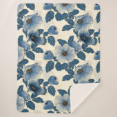 ブルーフローラ金ゴールド日本のグリッター浮世絵 シェルパブランケット (正面)