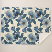 ブルーフローラ金ゴールド日本のグリッター浮世絵 シェルパブランケット (正面(横))