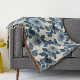 ブルーフローラ金ゴールド日本のグリッター浮世絵 スローブランケット