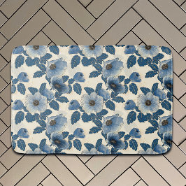 ブルーフローラ金ゴールド日本のグリッター浮世絵 バスマット