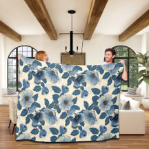 ブルーフローラ金ゴールド日本のグリッター浮世絵