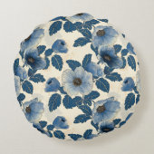 ブルーフローラ金ゴールド日本のグリッター浮世絵 ラウンドクッション (裏面)