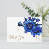 ブルーフローラ金ゴールド結婚スワールありがとう サンキューカード (スタンド正面)