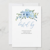 ブルーフローラ銀グリッター幾何学的婚約 招待状 (裏面)