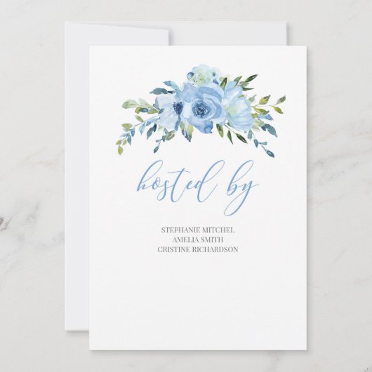 ブルーフローラ銀グリッター幾何学的婚約 招待状 (裏面)