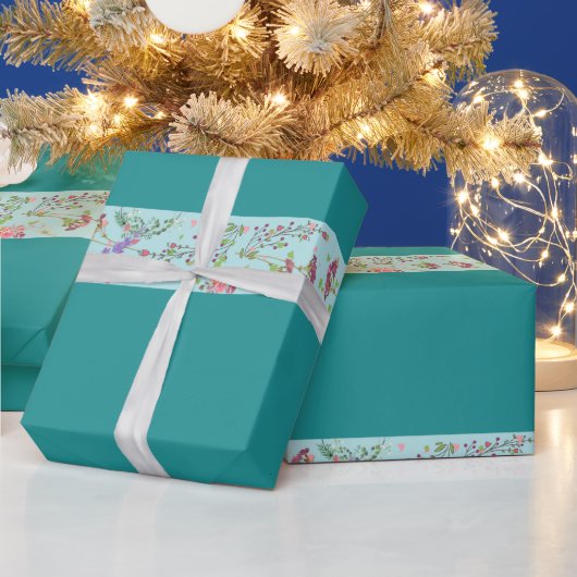 ブルーフローラ韓国スタイル ラッピングペーパー (クリスマス)