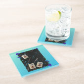 ブルーフローラ麻雀をテーマにしたガラスのコースター ガラスコースター (アングル)