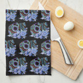 ブルーフローラ黒糖スカルデイオブザデッド キッチンタオル (四つ折り)