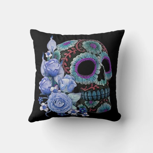 ブルーフローラ黒糖スカルデイオブザデッド クッション (裏面)