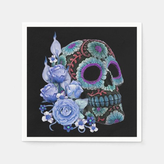 ブルーフローラ黒糖スカルデイオブザデッド スタンダードカクテルナプキン (正面)