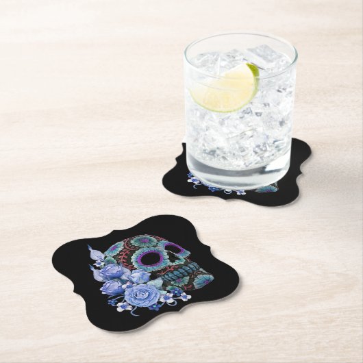 ブルーフローラ黒糖スカルデイオブザデッド ペーパーコースター (インサイチュ)