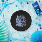 ブルーフローラ黒糖スカルデイオブザデッド ペーパープレート (パーティー)