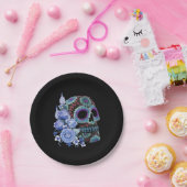 ブルーフローラ黒糖スカルデイオブザデッド ペーパープレート (パーティー)