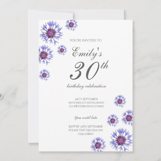 ブルーフローラ30th誕生日パーティの招待状 招待状 (正面)