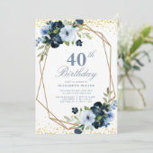 ブルーフローラ40歳の誕生日パーティの招待状 招待状 (スタンド正面)