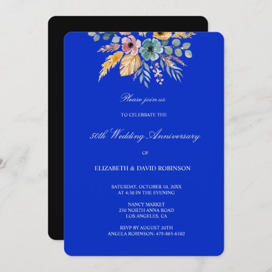 ブルーフローラ50周年結婚の 招待状 (正面/裏面)