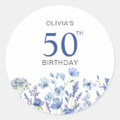 ブルーフローラ50誕生日 ラウンドシール (正面)