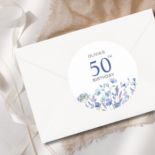 ブルーフローラ50誕生日 ラウンドシール