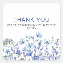 ブルーフローラ50th誕生日ありがとう スクエアシール